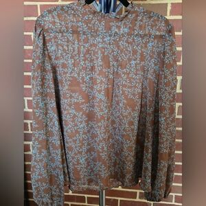 Ana Brown Turquoise Floral Semi Sheer Blouse Top 2X NWT $54 Gourgeous